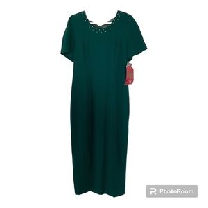Vintage Evening Maxi Dress Dark Green Embellished Low Back Lined Size 12 NWT USA
